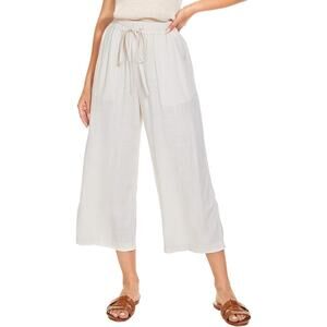 Ginasy Linen Viscose Pants High Waist Wide Leg Crop Capri Summer Boho Casual M